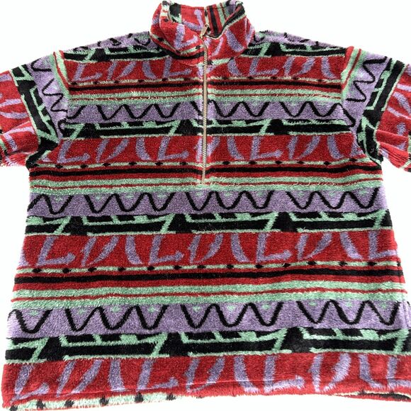 Vintage Tsunami Half Zip Fleece Sweater Aztec Pattern Hiking Men's Size L Toggle - Picture 3 of 14